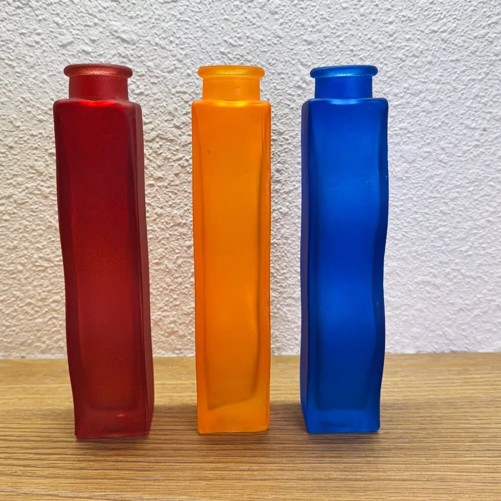 Vintage IKEA Skämt Frosted Glass Wavy Squiggle Vase Trio Set
